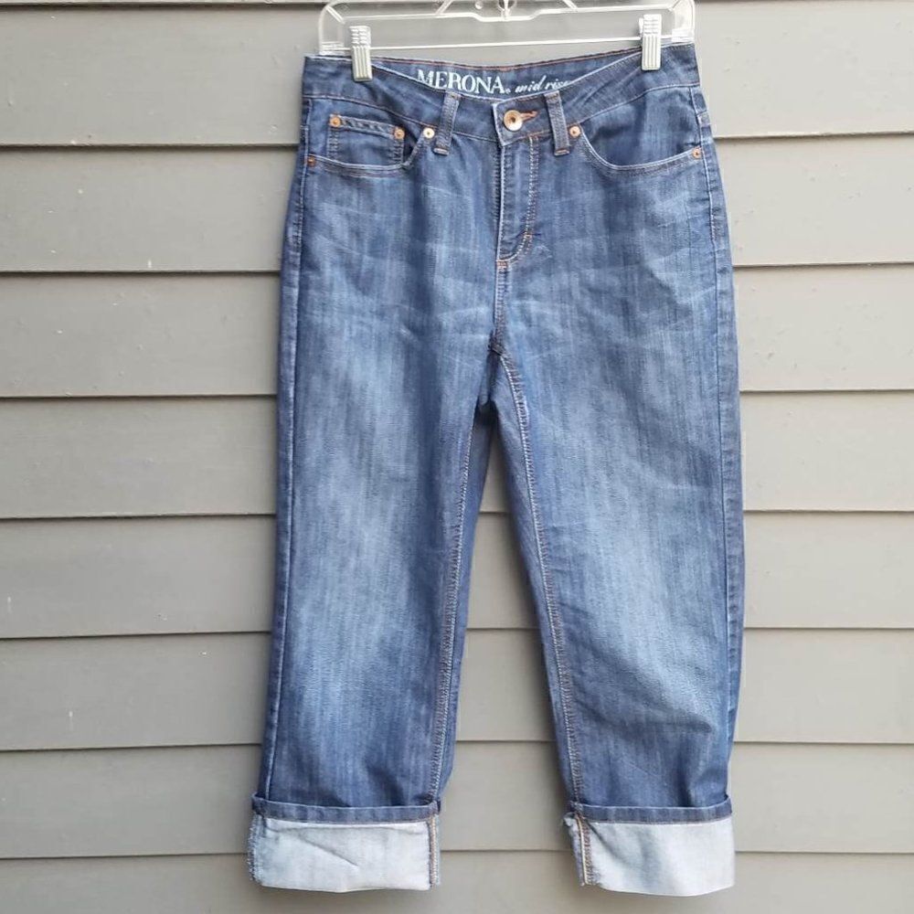 Merona Mid Rise Cropped Cuffed Jeans Size 6